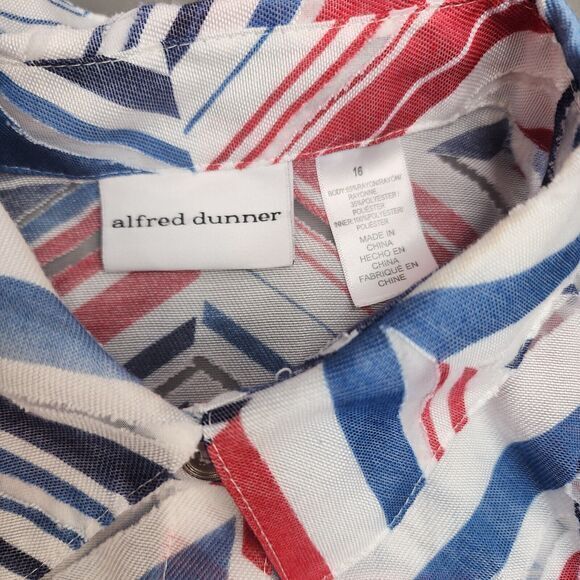 Alfred Dunner Blouse Womens 16 Geometric 3/4 Sleeve Patriotic USA 4th Of July - Picture 2 of 6